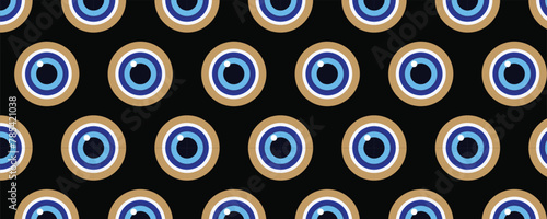 Blue evil eye. Vector seamless patterns with various evil eyes talismans for protection and good luck.Turkish Contemporary modern trendy background for digital paper, textile, texture, wrapping paper.