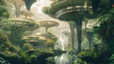 Alien botanical garden with levitating plants, extraterrestrial horticulture