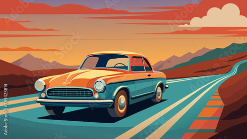 vintage-classic-car-across-the-road-vector-illustr © VarotChondra
