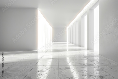 An empty underground white room like tunnel with bare walls and lighting metro