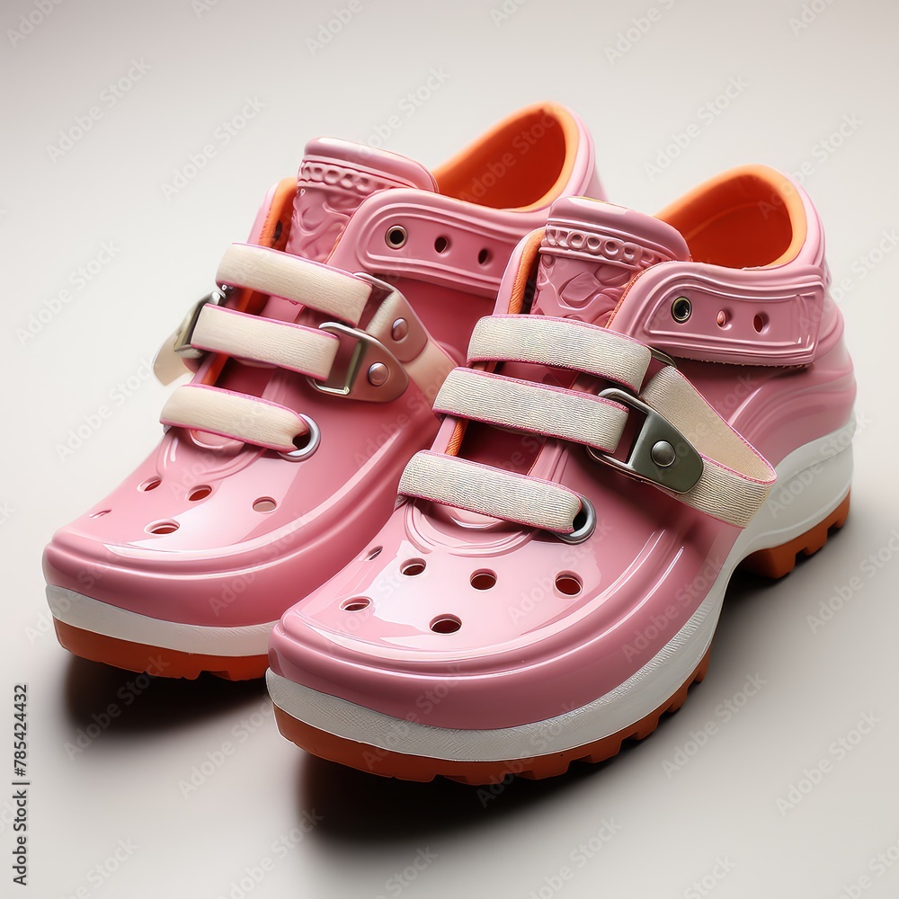 pair of EVA foam made crocs with pink flat basein UHD Wallpaper pair of EVA foam made crocs with pink flat basein UHD Wallpaper