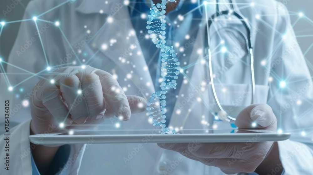 Doctor Touching tab digital screen DNA Doctor Touching tab digital screen DNA