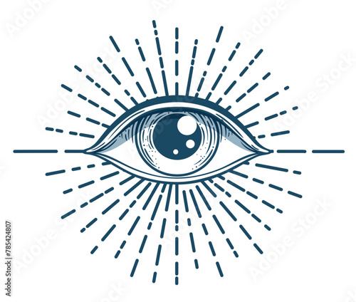 Blackwork tattoo flash. Eye of Providence. Masonic symbol. All seeing eye inside triangle pyramid. New World Order. Sacred geometry, religion, spirituality, occultism. Isolated vector illustration