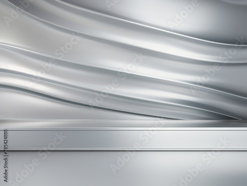 Silver background, gradient silver wall, abstract banner, studio room. Background for product display with copy space