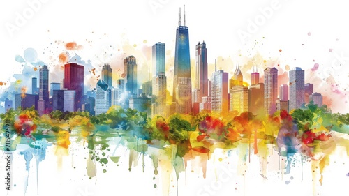 Obraz na płótnie Whimsical Illustration of Chicago with Crayon Strokes and Watercolor Splashes
w salonie
