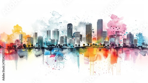 Whimsical Illustration of Miami with Crayon Strokes and Watercolor Splashes