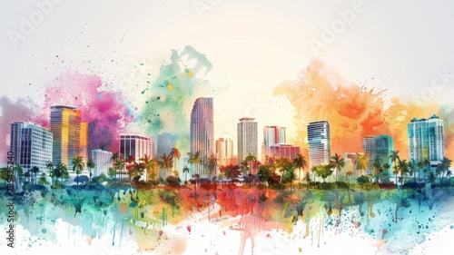 Whimsical Illustration of Miami with Crayon Strokes and Watercolor Splashes

 photo