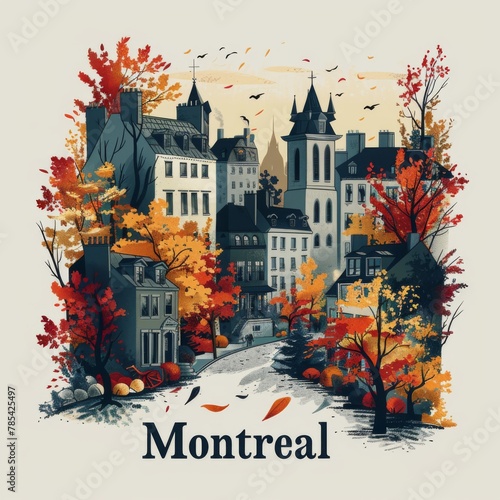 Artistic Illustration of Montreal in Rich Autumnal Colors