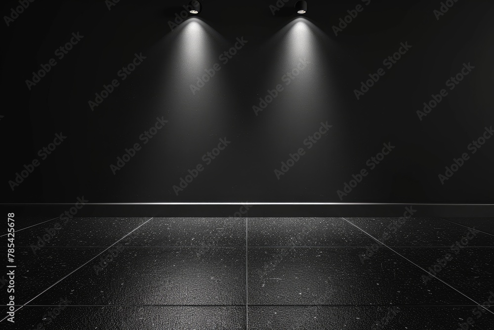 Obraz premium An empty underground black room like tunnel with bare walls and lighting metro
