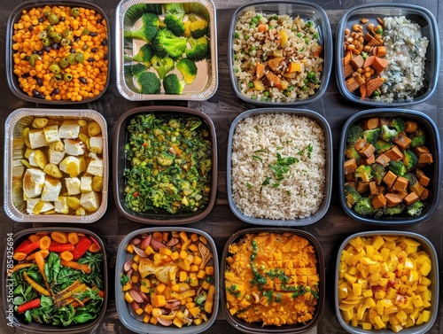 It's a flat lay of batch cooking! There are lots of yummy dishes all ready to go! Let's pack them up for easy meals all week! Batch cooking saves time and keeps us full and happy!
