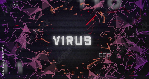 Image of virus text over data processing