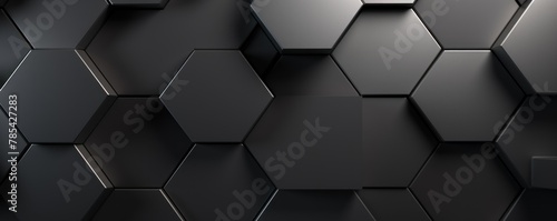 Silver dark 3d render background with hexagon pattern photo