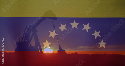 Image of oil rig and flag of venezuela