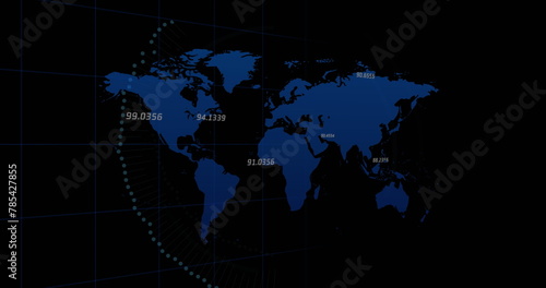Image of security padlock on round scanner over world map against black background