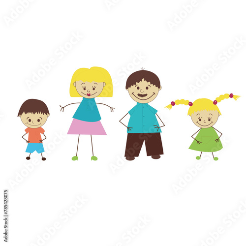 Web Children drawing Happy family holding Mother father sister brother.