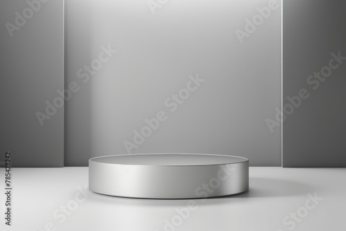 Silver minimal background with cylinder pedestal podium for product display presentation mock up in 3d rendering illustration vector design