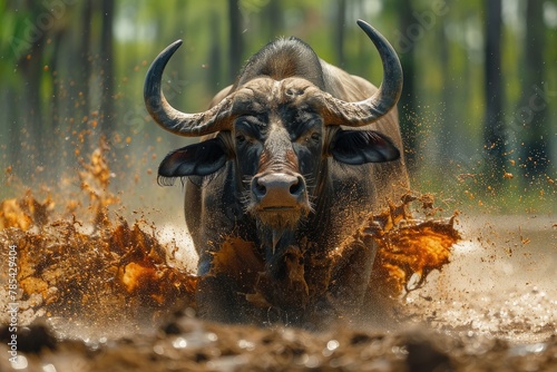 Angry buffalo in water in Africa