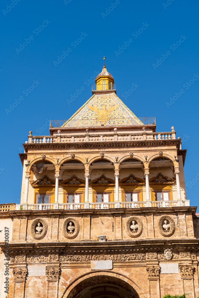 Palermo, Sicily, Italy. Porta Nuova. Palazzo Normanni - Grand Palace of the 9th century. Sunny summer day