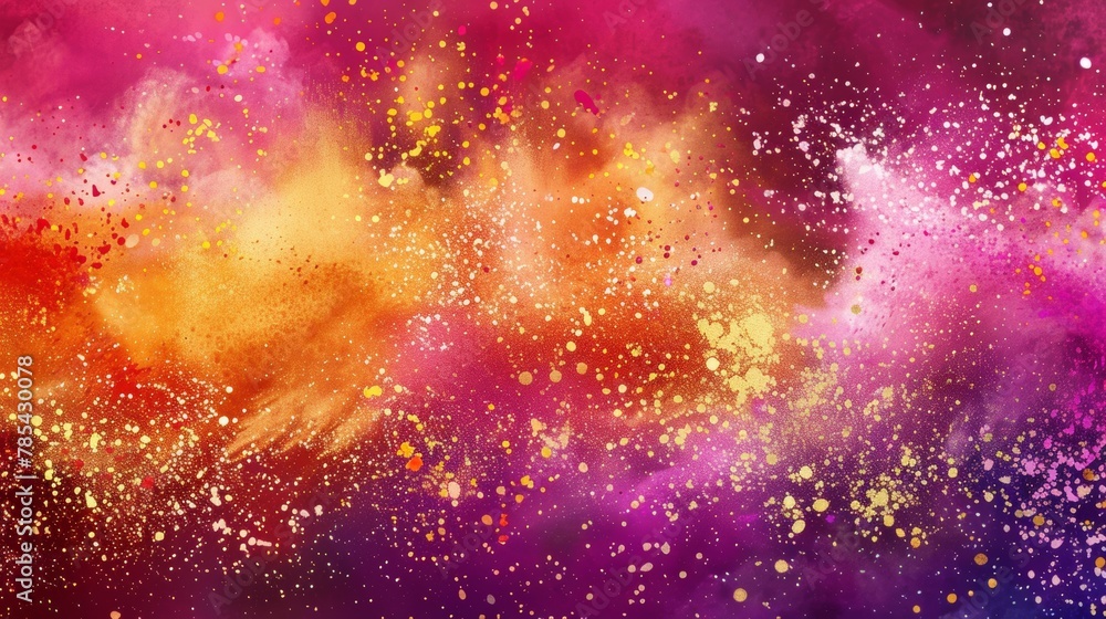 Abstract background featuring a vibrant splash of watercolor paints and golden flecks.