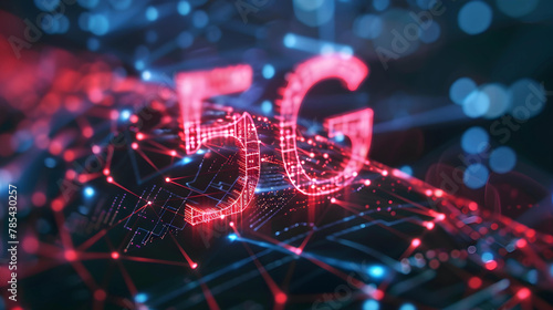 5G network with glowing neon, theme of hi-speed data transfer and futuristic technology, 5G network concept illustration. photo