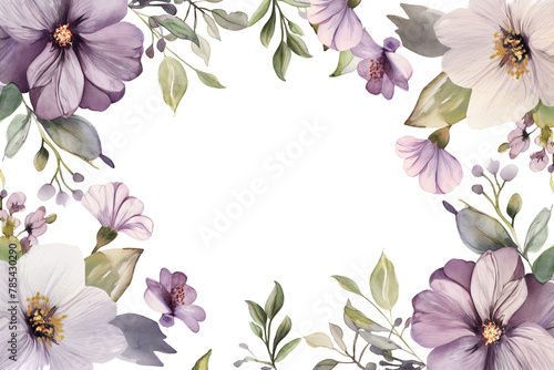 watercolor paint of flowers frame,botanical border organic shape decorated.