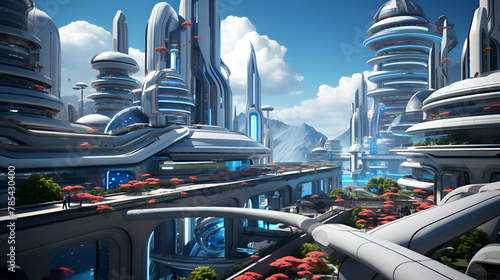 Futuristic city in the future. 3d render illustration.