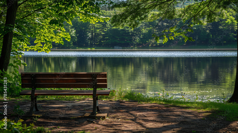 Park bench by a lake