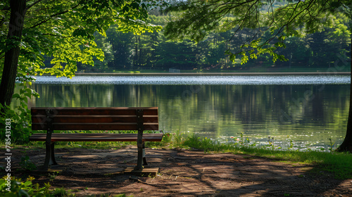 Park bench by a lake