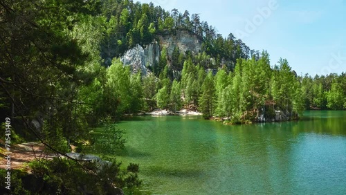 Adrspach Pond. Adrspach-Teplice Rocks are an unusual set of sandstone formations in northeastern Bohemia, Czech Republic. They are named after two municipalities: Adrspach, and Teplice nad Metuji. photo