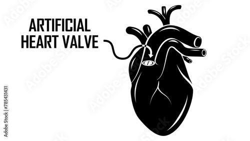 artificial heart valve in operation, black isolated silhouette