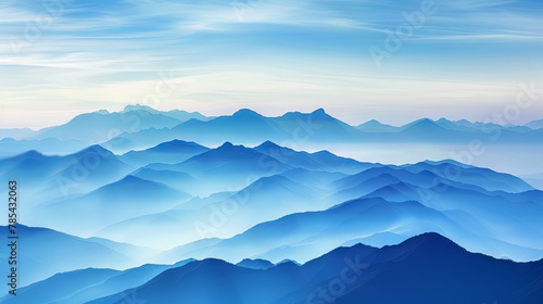 Serene blue mountain layers at sunrise