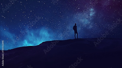 Silhouette of a lone person under a starry night sky
