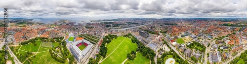 Copenhagen, Denmark. Panorama of the city in summer. Cloudy weather. Panorama 360. Aerial view