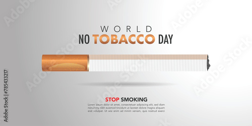 concept of no smoking and World No Tobacco Day with  cigarette. Banner with stop tobacco sign. Creative design idea for poster