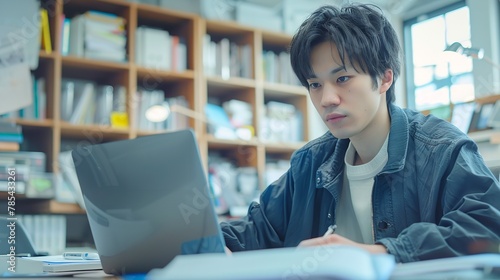 研究に夢中な日本人ビジネスマン