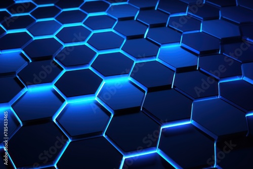 Sky Blue dark 3d render background with hexagon pattern
