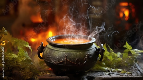 Realistic witch cauldron in a spooky scene UHD Wallpaper