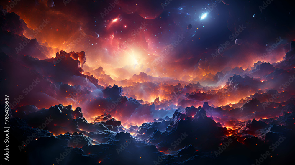 Fantasy space background with stars and nebula. 3D rendering