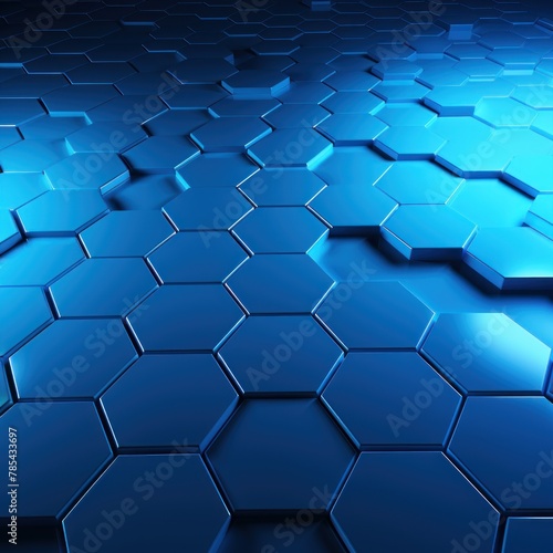 Sky Blue dark 3d render background with hexagon pattern