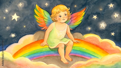 cupid with rainbow wing