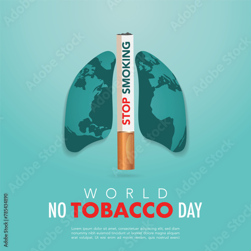 concept of no smoking and World No Tobacco Day with lung and cigarette. Banner with red circle stop tobacco sign. paper collage style with digital craft .