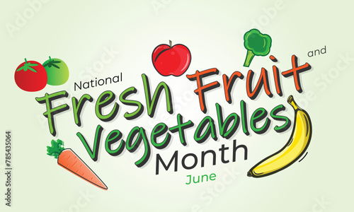 National fresh fruit and vegetables month. background, banner, card, poster, template. Vector illustration.