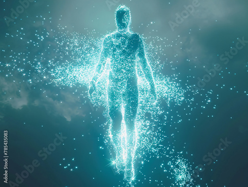 3D hologram particle effect moving portrait abstract background 