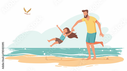 Father playing with his child daughter on the beach.