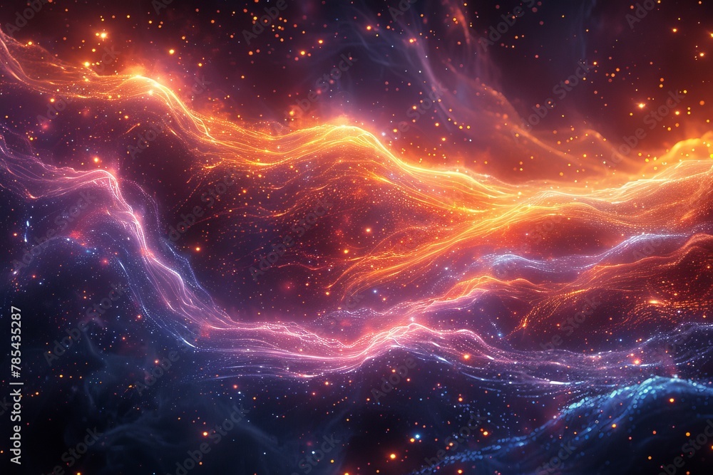 Obraz premium Surreal Abstract Space with Stars Forming Intricate Patterns Under Neon Lighting, Evoking an Awe-Inspiring Mood and Cosmic Wonder.