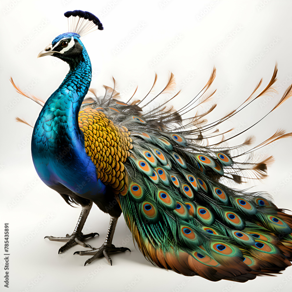 Obraz premium Peacock with feathers on a white background. 3d render