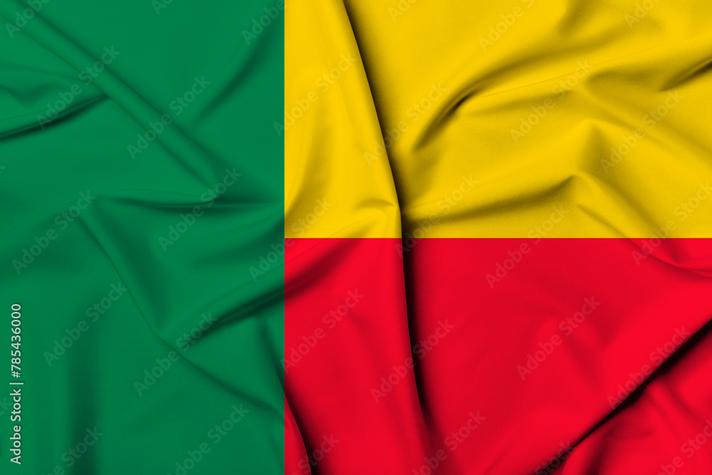 Beautifully waving and striped Benin flag, flag background texture with vibrant colors and fabric background Beautifully waving and striped Benin flag, flag background texture with vibrant colors and fabric background