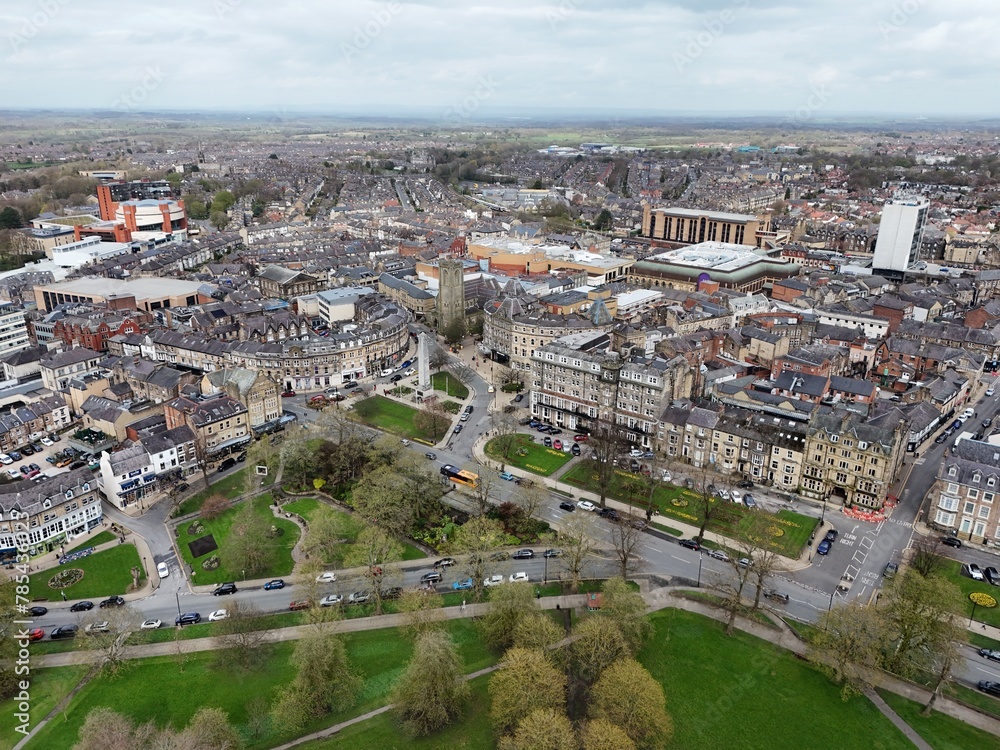 .Harrogate North Yorkshire town UK drone,aerial  high angle