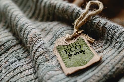 Cotton pullover fabric with green label saying 'ECO friendly' photo