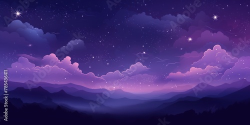 Starry night sky background with glowing stars on a dark Violet background